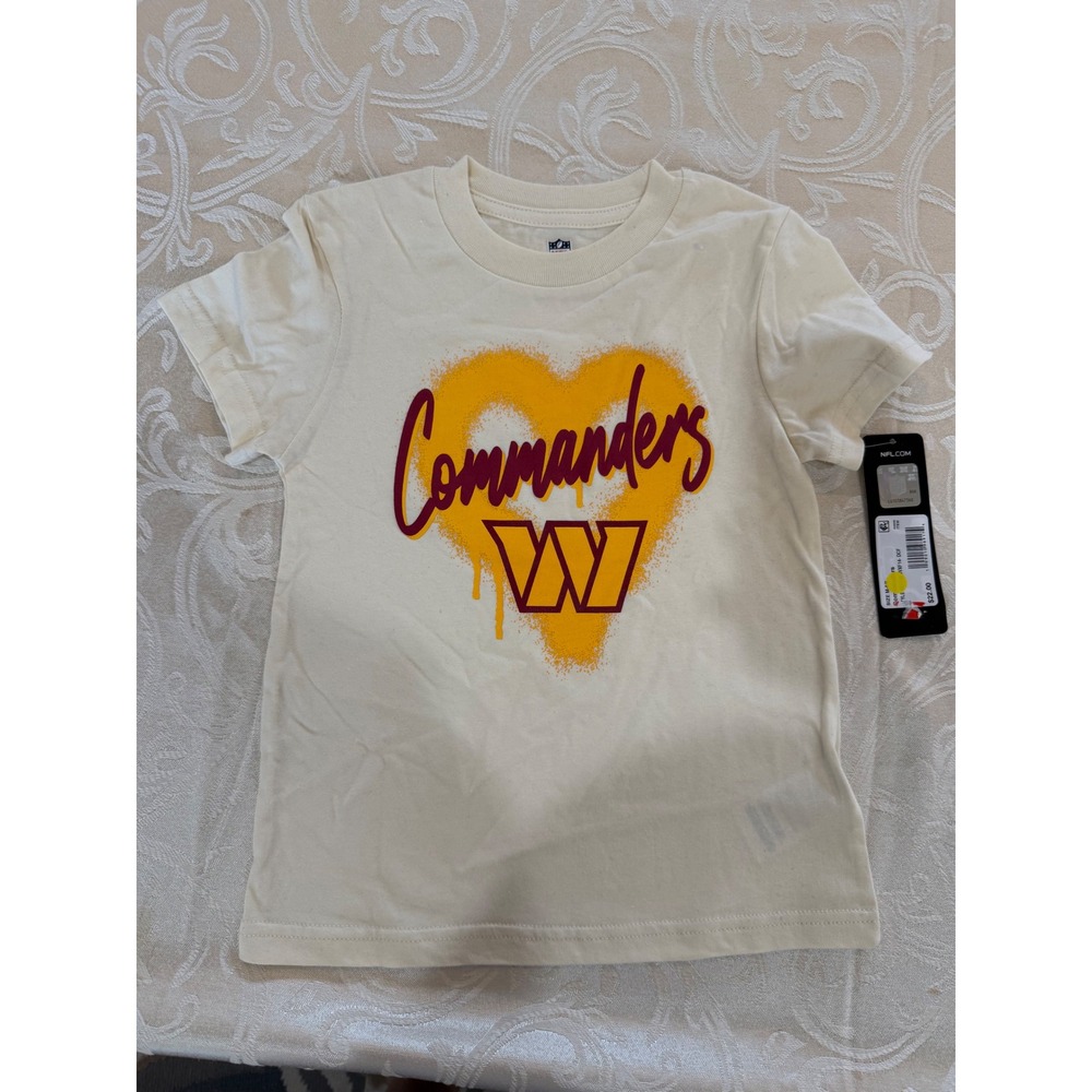 NFL Washington Commanders Girls Cream Heart Graphic T-Shirt Size M 5/6 NEW